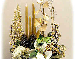 Gold Christmas Basket - Silk Flower Arrangement