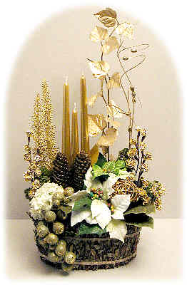 Gold Christmas Basket - Silk Flower Arrangement