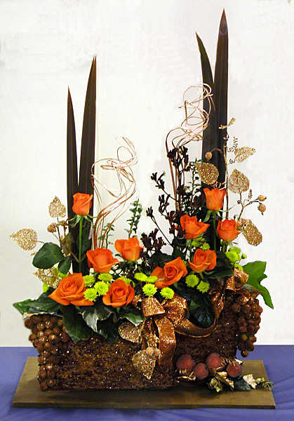 Orange-Copper-Bronze Christmas Flower Arrangement