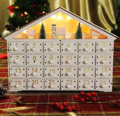 Lighted White Wooden with Christmas Tree House 