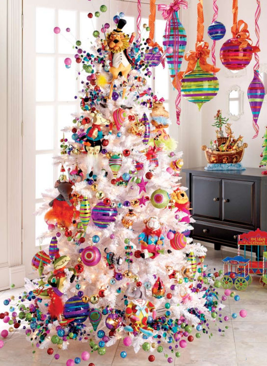 Holiday menagerie Christmas tree decorating theme - A Colorful tree for the kids